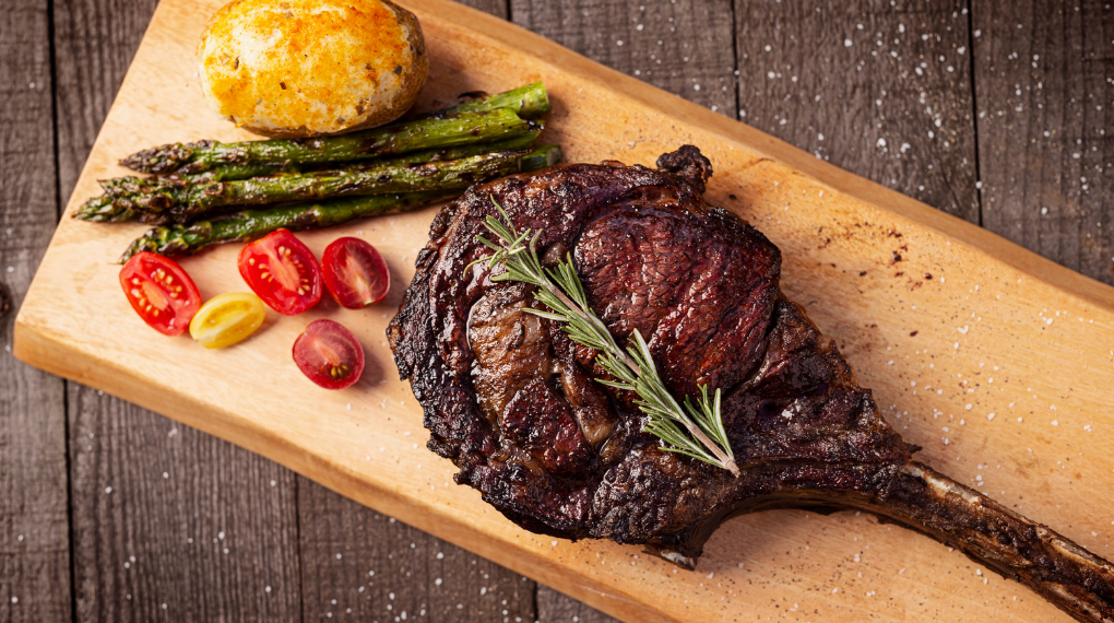 Axe Handle Ribeye with Smoked Fried Potatoes and Chimichurri