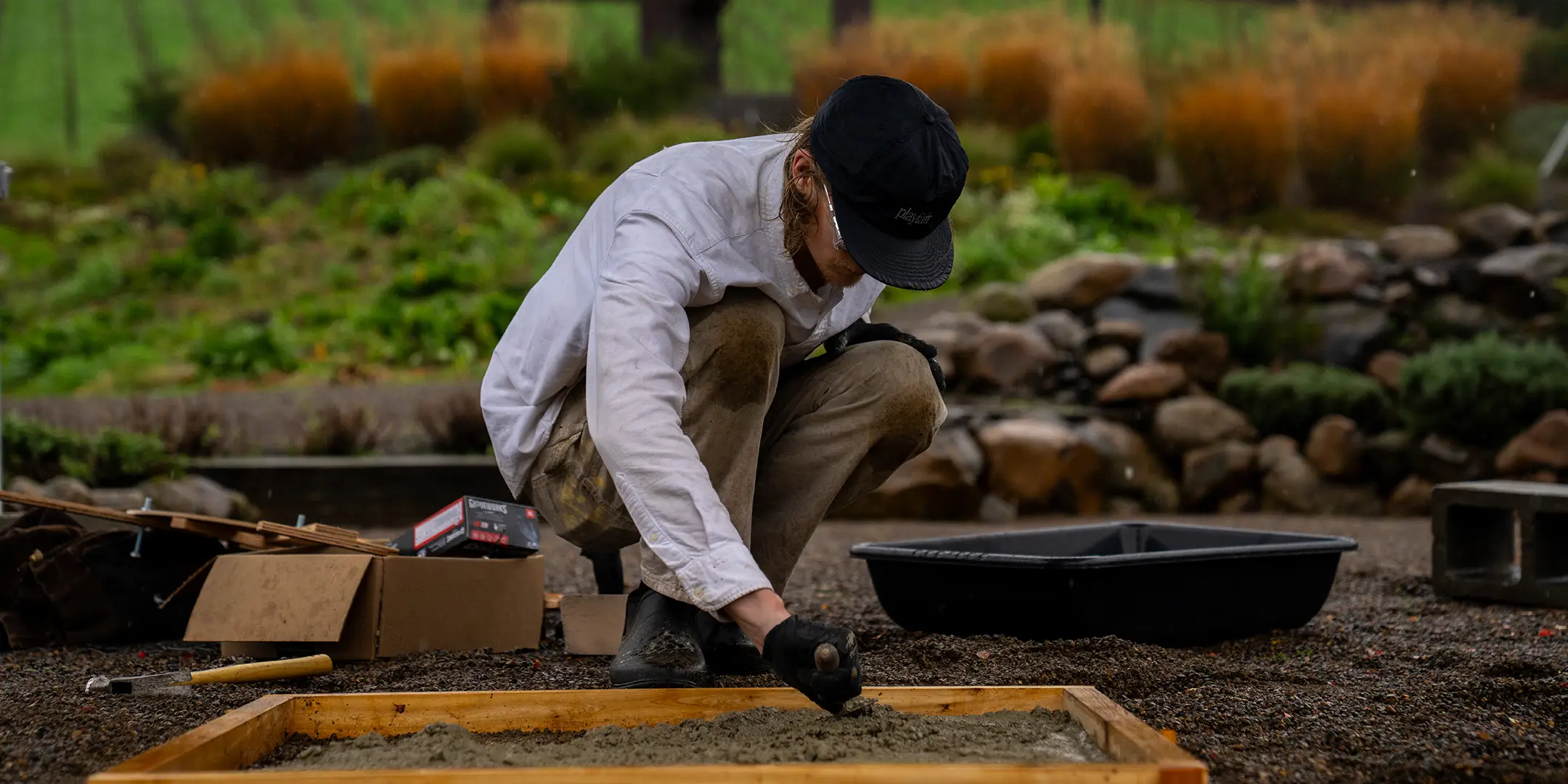 Artist working at Rex Hill Winery.