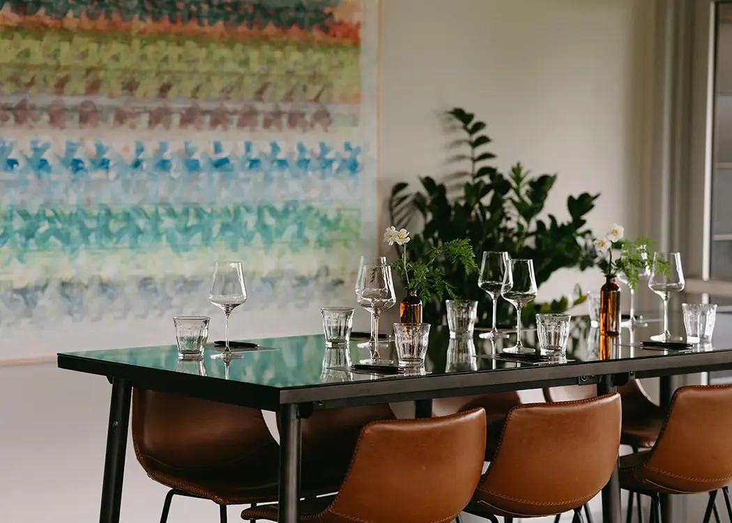 A table ready for a private event in Rex Hill Tasting room.