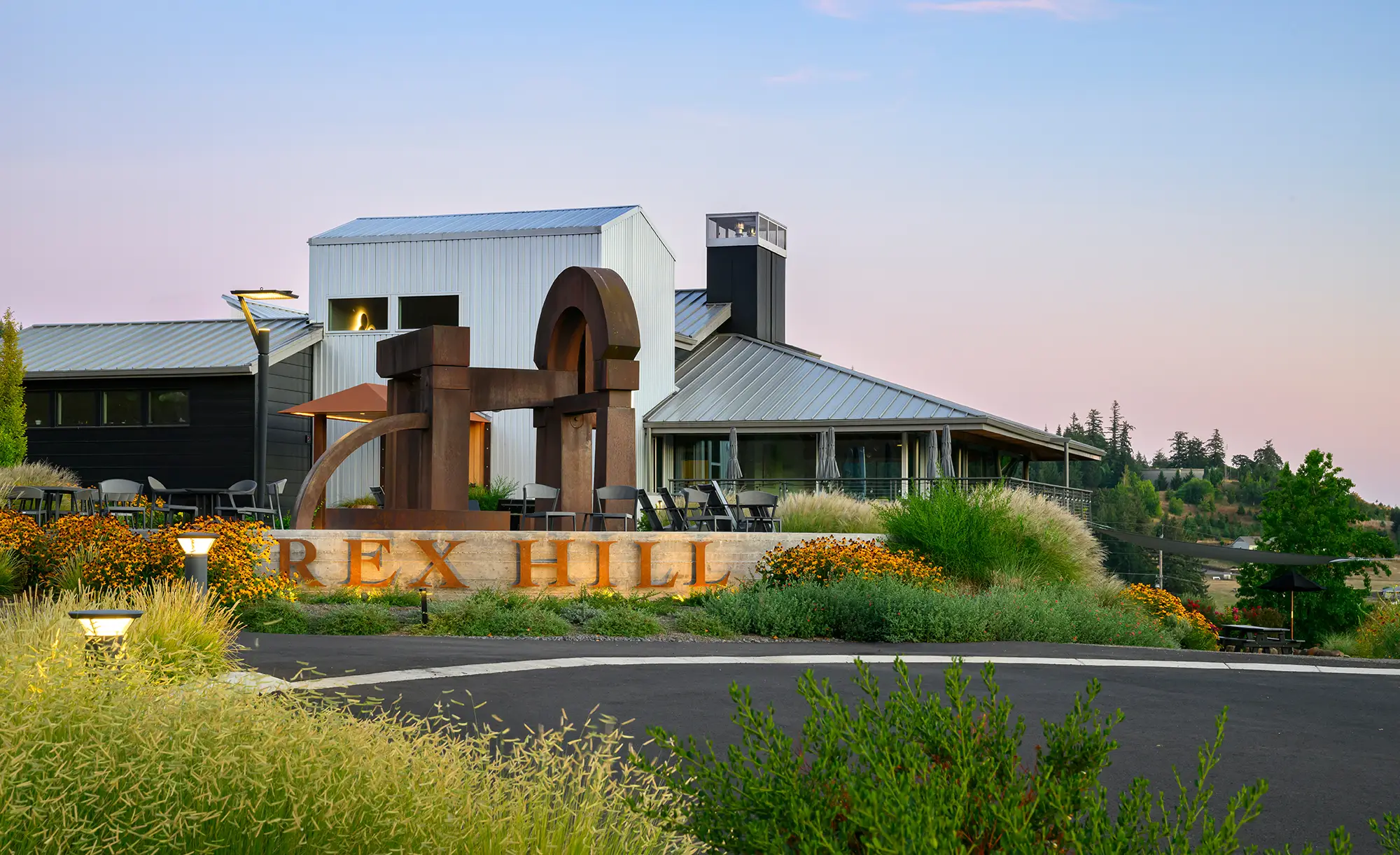 The front of Rex Hill Winery.