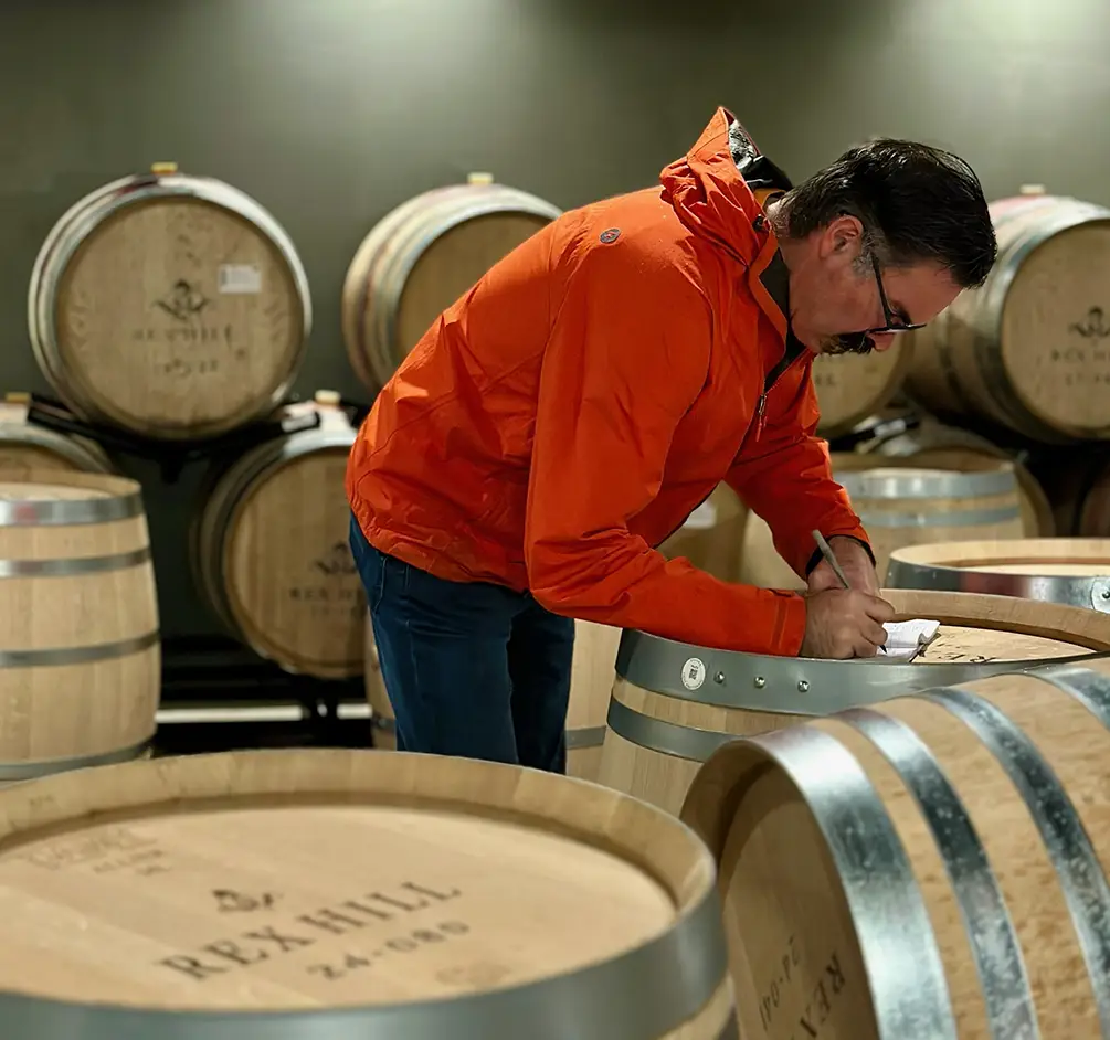 Rex Hill Winemaker working in the cellar.